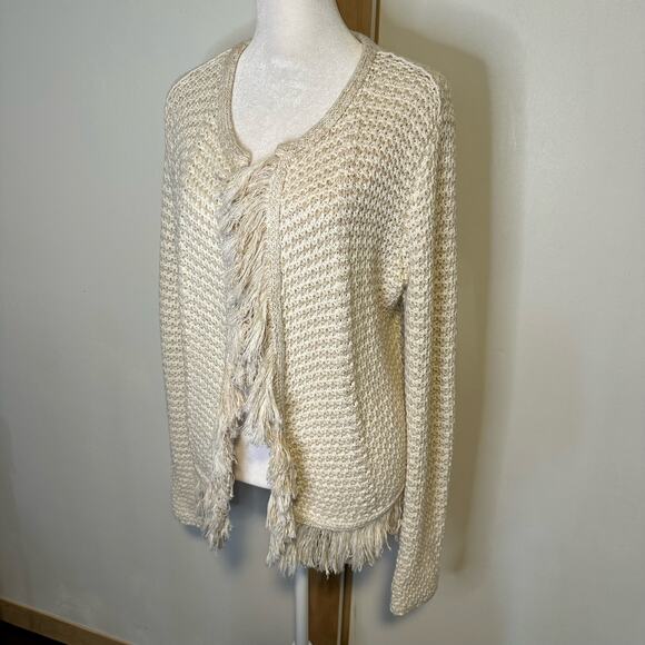 Etcetera cream & beige knit open-front cotton cardigan sweater size M - Picture 3 of 11